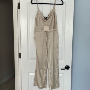 Kittenish Silk Scooped Neck Jumpsuit in Champagne